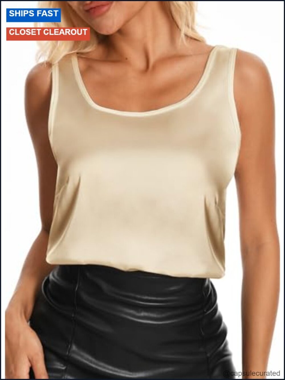 Satin Sleeveless Tank Top Silky Camisole Scoop Neck Business Casual Blouse